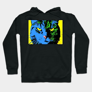 ANGRY CAT POP ART -  BLUE YELLOW GREEN BLACK Hoodie